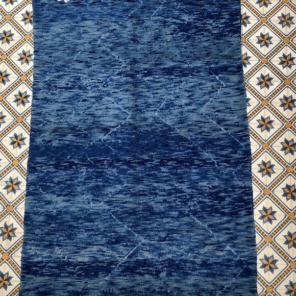 Handwoven Berber Boujad Rug in Blue -10'x6'.6"-Blue Wool Carpet - Picture 2 of 3